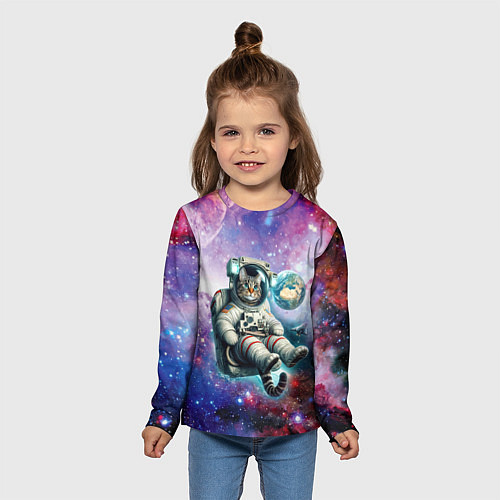 Детский лонгслив Brave cat in space - ai art / 3D-принт – фото 5