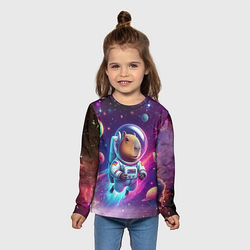 Детский лонгслив Космонавт капибара в неоновом космосе / 3D-принт – фото 5