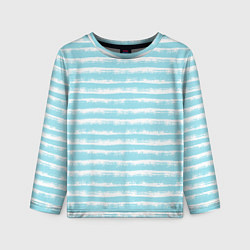 Лонгслив детский Бело-голубой полосатый паттерн, цвет: 3D-принт