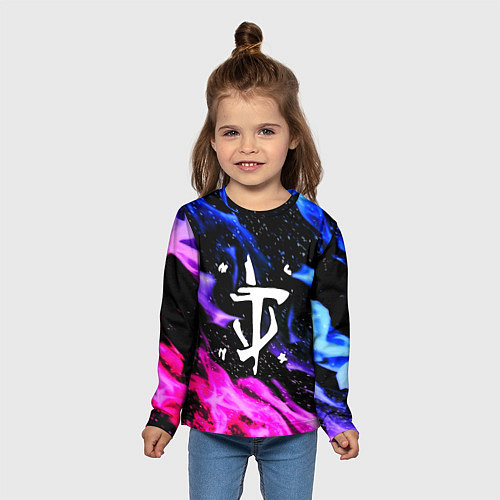 Детский лонгслив Doom flame neon / 3D-принт – фото 5