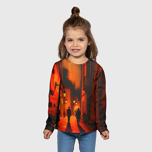 Детский лонгслив Улица с фонарями / 3D-принт – фото 5