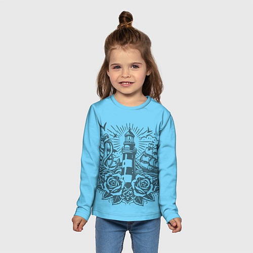 Детский лонгслив Маяк с розами и кораблем / 3D-принт – фото 5