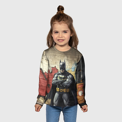 Детский лонгслив Бэтмен на фоне стены / 3D-принт – фото 5