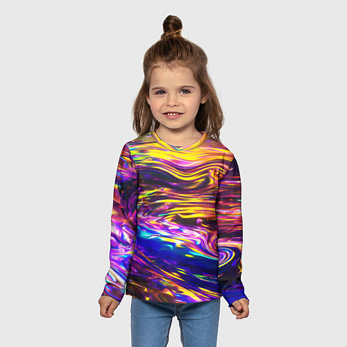 Детский лонгслив Неоновые полосы текстура / 3D-принт – фото 5