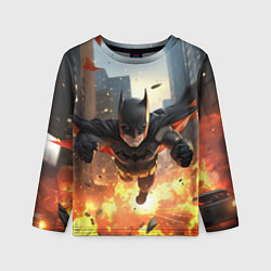 Лонгслив детский Бэтмен в полете над огнем, цвет: 3D-принт