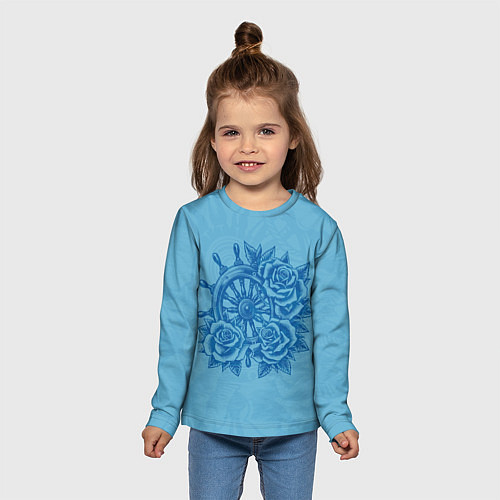 Детский лонгслив Штурвал и три розы / 3D-принт – фото 5
