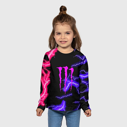 Детский лонгслив Monster energy неоновый шторм / 3D-принт – фото 5