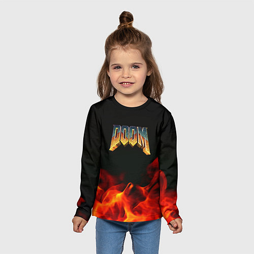 Детский лонгслив Doom огненная текстура / 3D-принт – фото 5