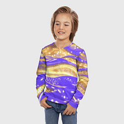 Лонгслив детский Фиолетово-золотая жидкая текстура, цвет: 3D-принт — фото 2