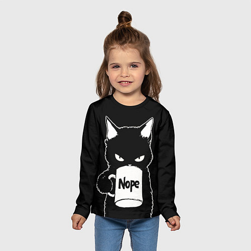 Детский лонгслив Angry black cat nope / 3D-принт – фото 5