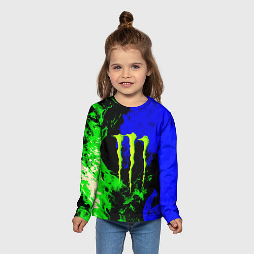 Детский лонгслив Monster energy кислотный огонь / 3D-принт – фото 5