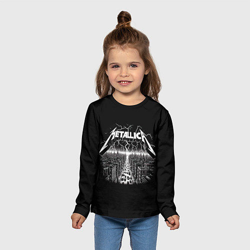Детский лонгслив Metallica - lightnings in metropolis / 3D-принт – фото 5