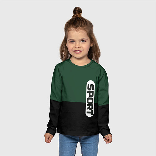 Детский лонгслив Sport чёрно-зелёный с белым / 3D-принт – фото 5