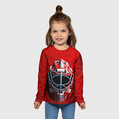 Детский лонгслив Маска голкипера на красном / 3D-принт – фото 5