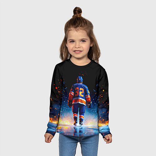 Детский лонгслив Хоккеист в синем пламени / 3D-принт – фото 5