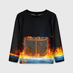 Лонгслив детский Хоккейные ворота в огне, цвет: 3D-принт