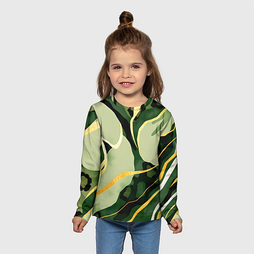 Детский лонгслив Зеленый природный паттерн / 3D-принт – фото 5