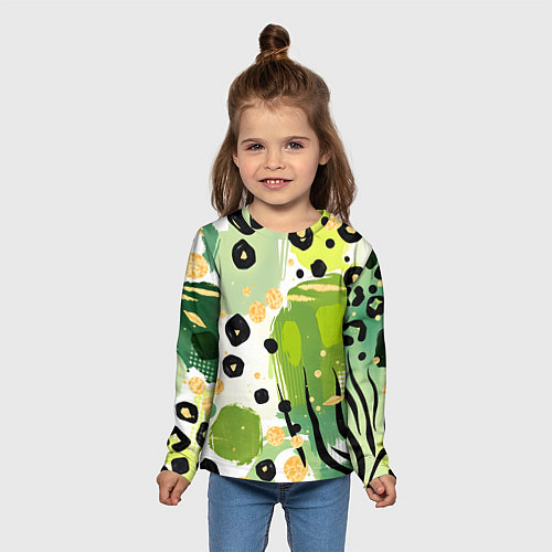 Детский лонгслив Зеленый анималистичный паттерн / 3D-принт – фото 5
