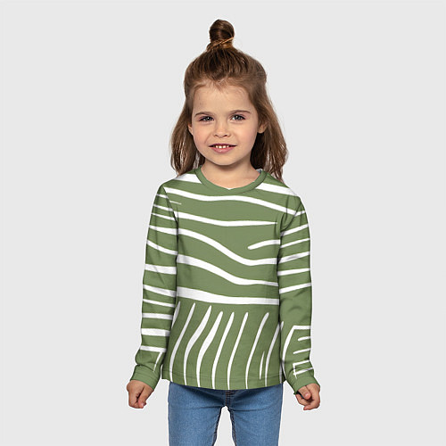 Детский лонгслив Полоски зеленой зебры / 3D-принт – фото 5