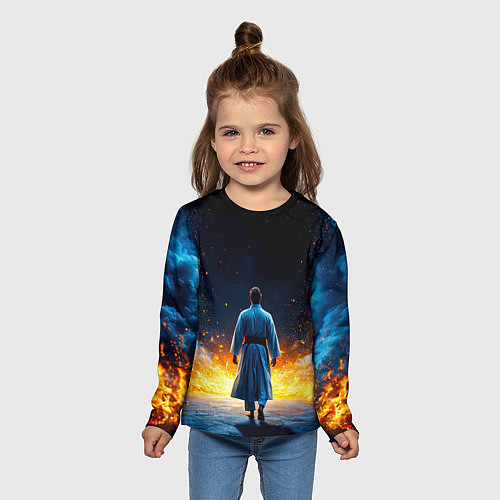 Детский лонгслив Айкидоист в огне и синий дым / 3D-принт – фото 5