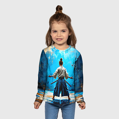 Детский лонгслив Боец айкидо на синем / 3D-принт – фото 5