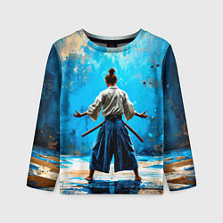 Лонгслив детский Боец айкидо на синем, цвет: 3D-принт