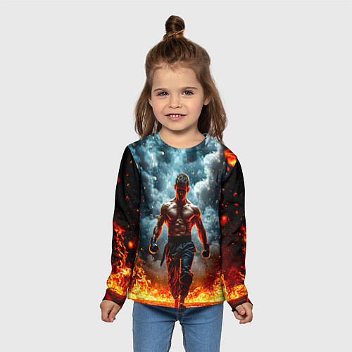 Детский лонгслив Крав-мага боец в огне / 3D-принт – фото 5