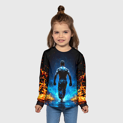 Детский лонгслив Боец крав-мага в синем пламени / 3D-принт – фото 5