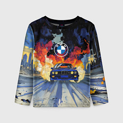 Лонгслив детский Синяя БМВ за огнем, цвет: 3D-принт