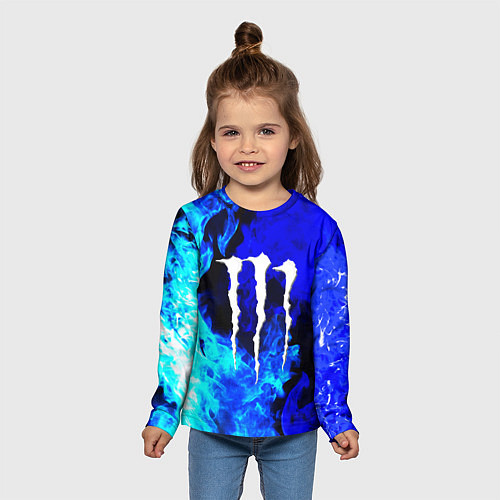 Детский лонгслив Monster energy синий дым / 3D-принт – фото 5