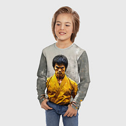 Лонгслив детский Брюс Ли на сером, цвет: 3D-принт — фото 2