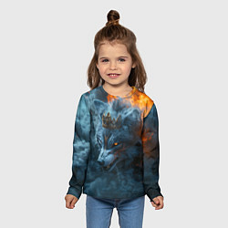 Лонгслив детский Волк в короне в огне, цвет: 3D-принт — фото 2