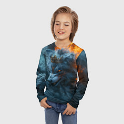Лонгслив детский Волк в короне в огне, цвет: 3D-принт — фото 2
