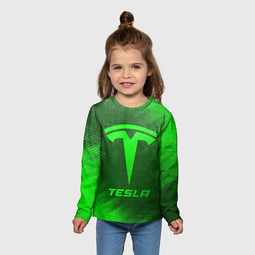Детский лонгслив Tesla - green gradient / 3D-принт – фото 5