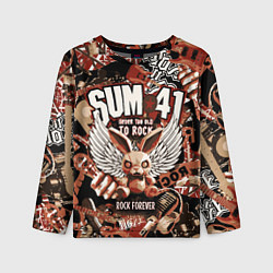 Лонгслив детский Sum 41 на фоне кролика и гитар, цвет: 3D-принт