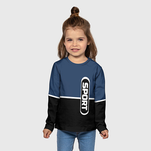 Детский лонгслив Sport сине-чёрный с полосой / 3D-принт – фото 5