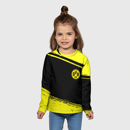 Детский лонгслив Borussia жёлтые полосы / 3D-принт – фото 5