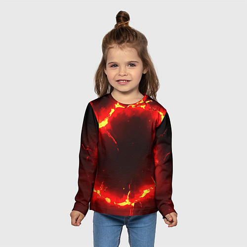 Детский лонгслив Красный круг из огня текстура / 3D-принт – фото 5