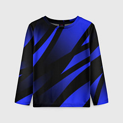 Лонгслив детский Чёрный с синий абстрактные полосы, цвет: 3D-принт