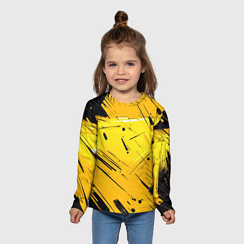Детский лонгслив Желтая краска на черном фоне / 3D-принт – фото 5