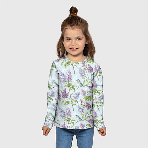 Детский лонгслив Птицы и сирень / 3D-принт – фото 5