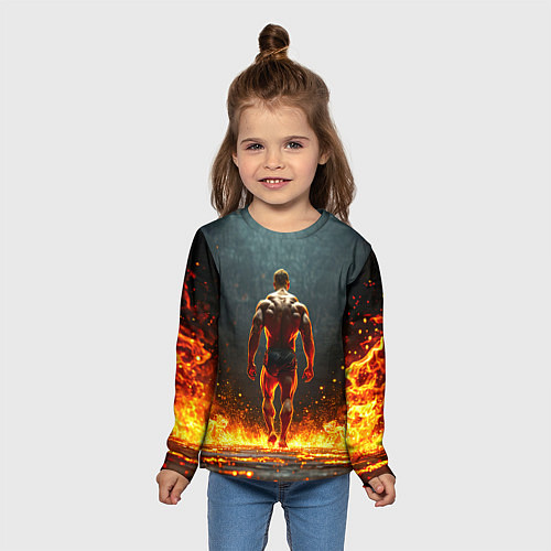 Детский лонгслив Бодибилдер в огне / 3D-принт – фото 5