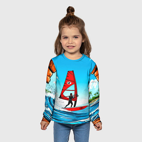 Детский лонгслив Виндсерфинг на волне / 3D-принт – фото 5