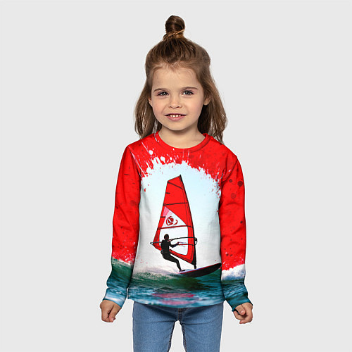 Детский лонгслив Виндсерфинг на красном / 3D-принт – фото 5