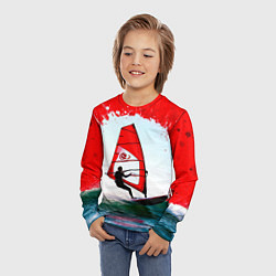 Лонгслив детский Виндсерфинг на красном, цвет: 3D-принт — фото 2
