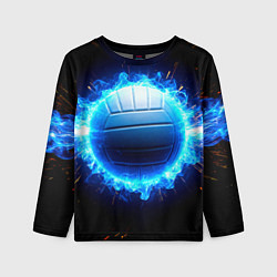 Лонгслив детский Волейбольный мяч в синем пламени, цвет: 3D-принт