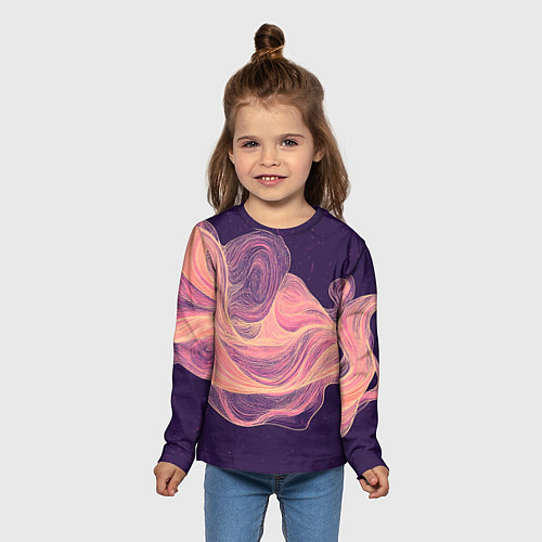 Детский лонгслив Бежевые волны текстура / 3D-принт – фото 5