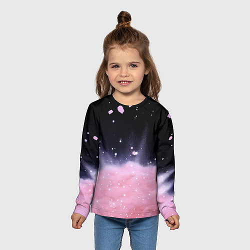 Детский лонгслив Розовая текстура с лепестками / 3D-принт – фото 5