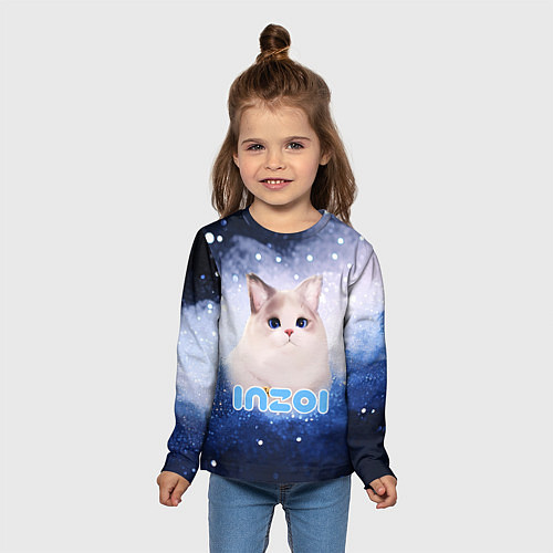 Детский лонгслив Inzoi логотип с белой кошечкой / 3D-принт – фото 5