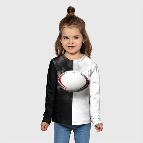 Детский лонгслив Мяч для регби в черно-белом / 3D-принт – фото 5